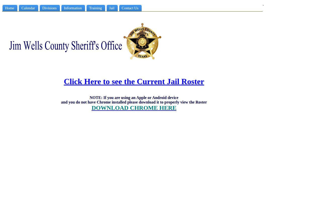 Official Jim Wells County Jail current roster and release search link